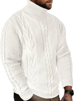 Men's Turtneck Pullover Sweaters Cable Knit Casual Pullover Sweater
