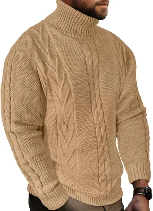 Men's Turtneck Pullover Sweaters Cable Knit Casual Pullover Sweater