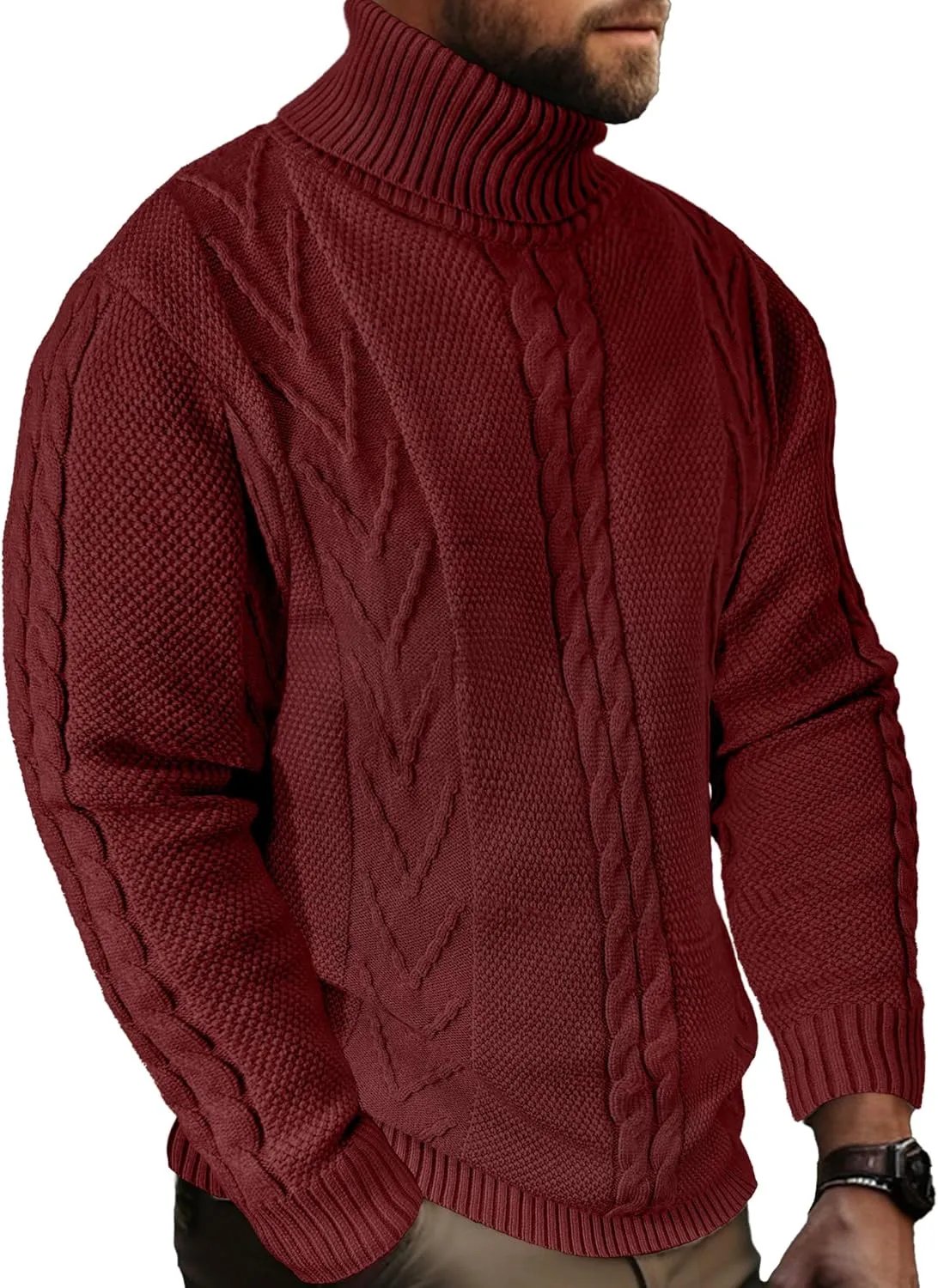 Men's Turtneck Pullover Sweaters Cable Knit Casual Pullover Sweater