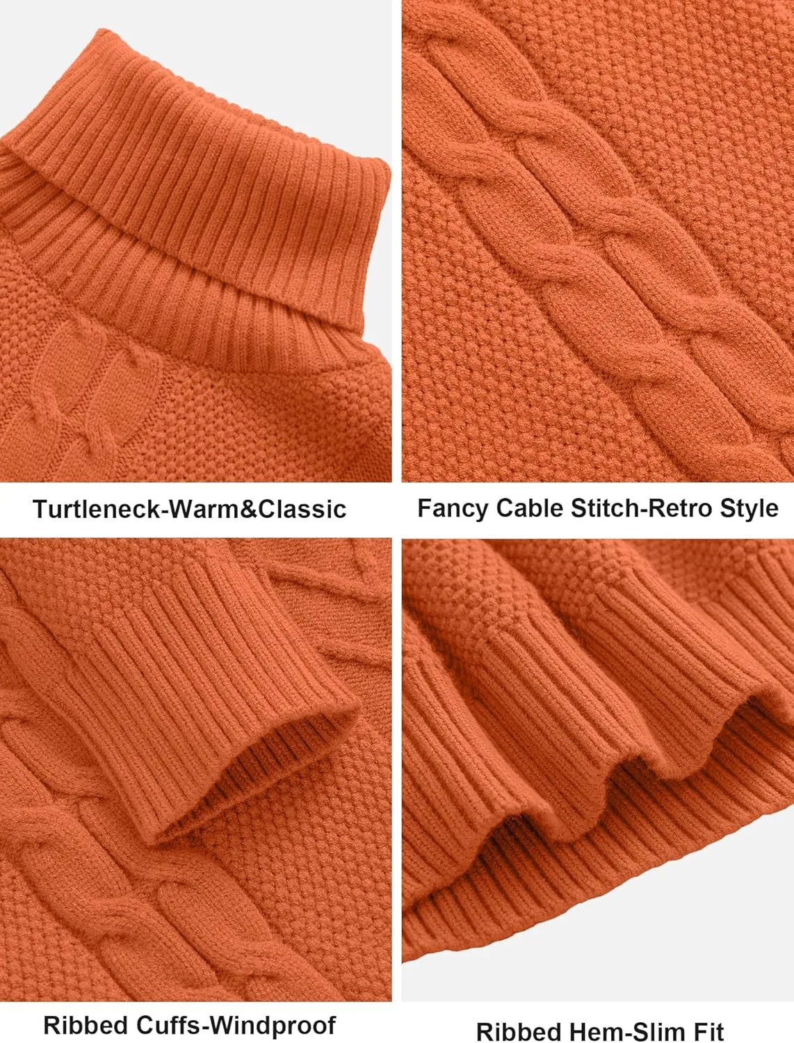 Men's Turtneck Pullover Sweaters Cable Knit Casual Pullover Sweater