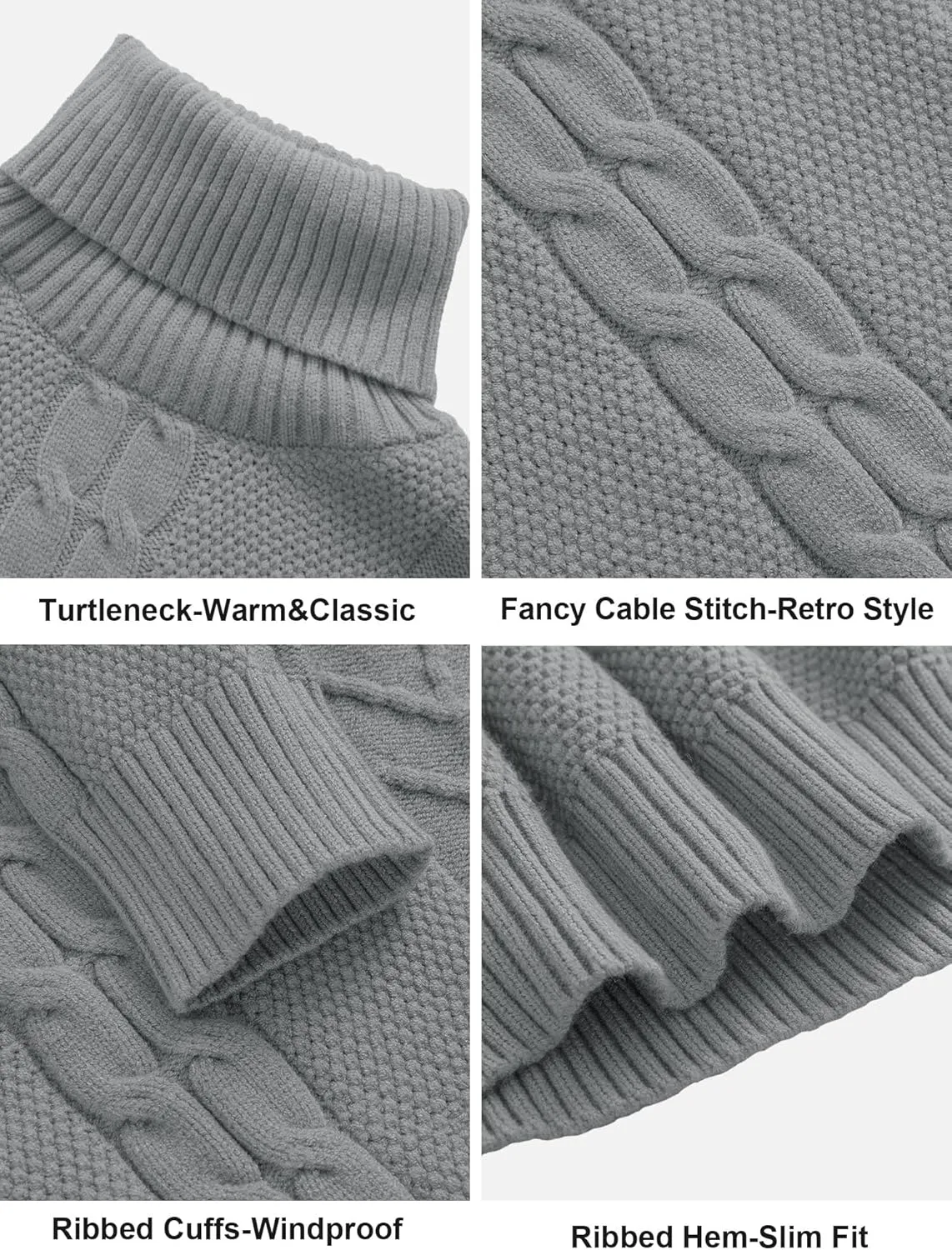 Men's Turtneck Pullover Sweaters Cable Knit Casual Pullover Sweater