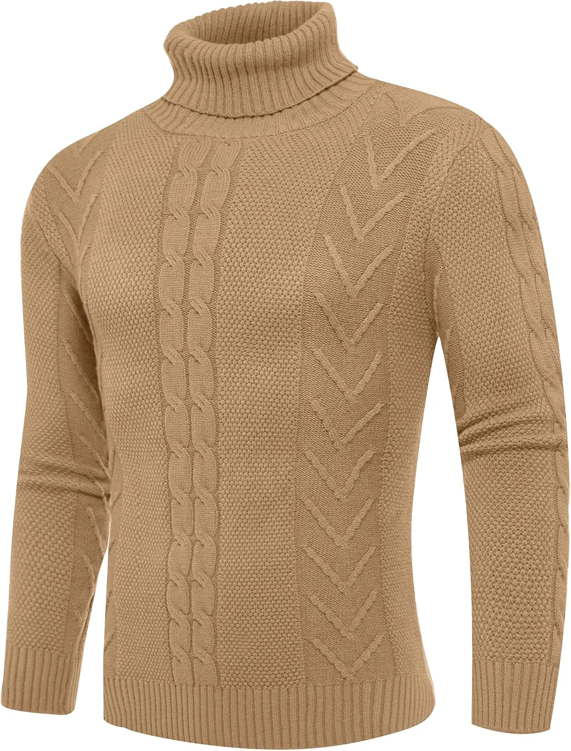 Men's Turtneck Pullover Sweaters Cable Knit Casual Pullover Sweater