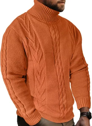 Men's Turtneck Pullover Sweaters Cable Knit Casual Pullover Sweater