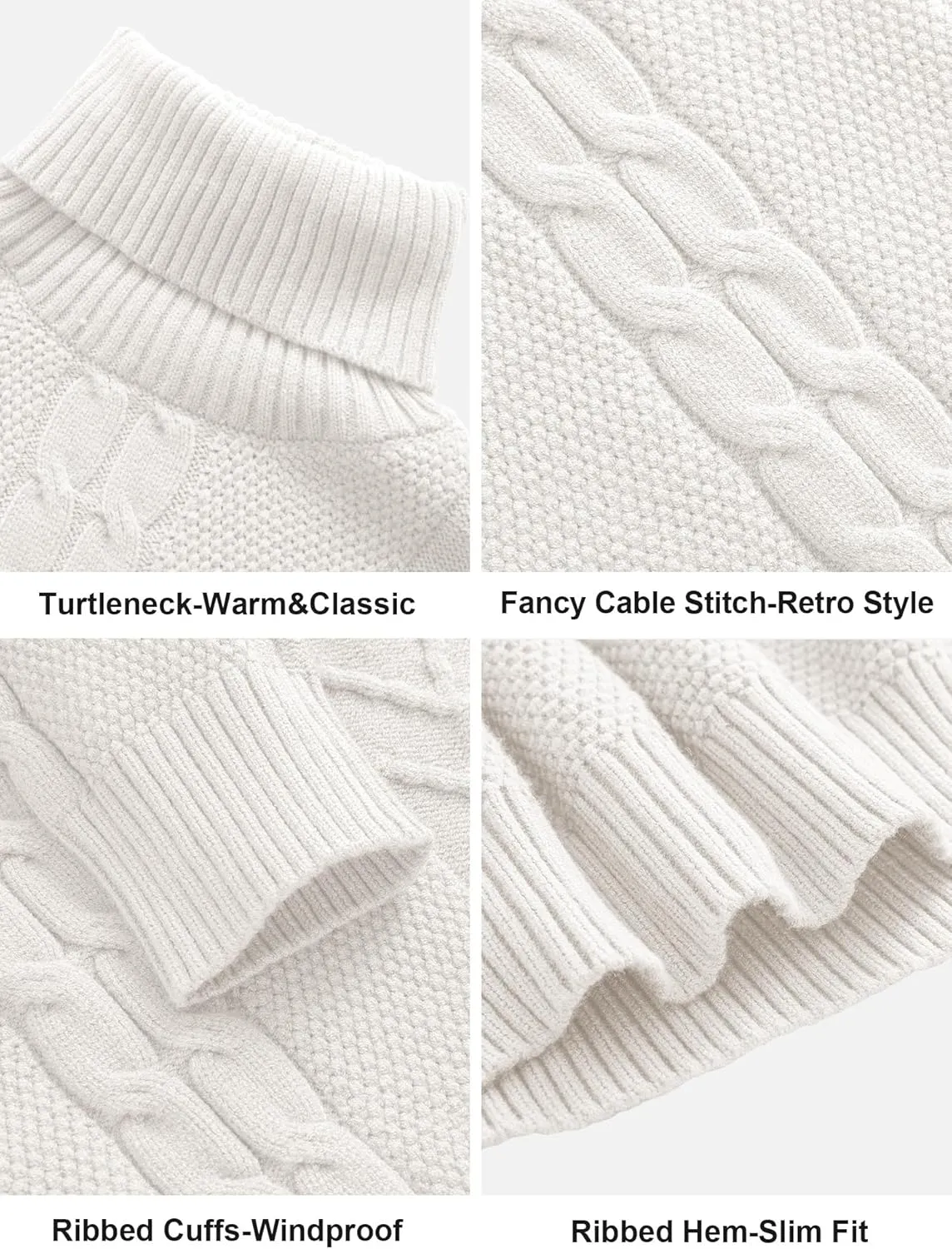 Men's Turtneck Pullover Sweaters Cable Knit Casual Pullover Sweater