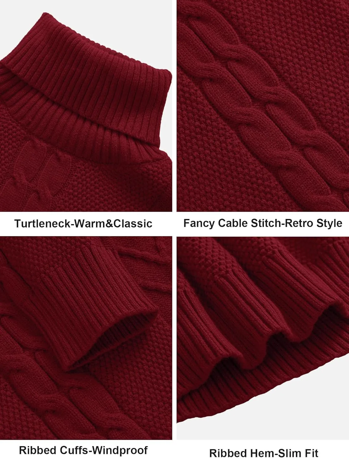 Men's Turtneck Pullover Sweaters Cable Knit Casual Pullover Sweater