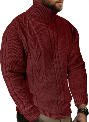 Men's Turtneck Pullover Sweaters Cable Knit Casual Pullover Sweater