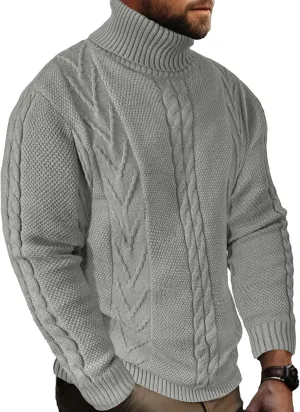 Men's Turtneck Pullover Sweaters Cable Knit Casual Pullover Sweater