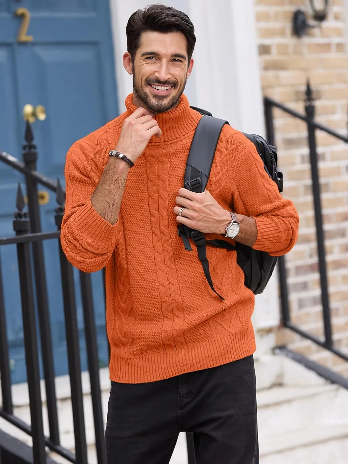 Men's Turtneck Pullover Sweaters Cable Knit Casual Pullover Sweater