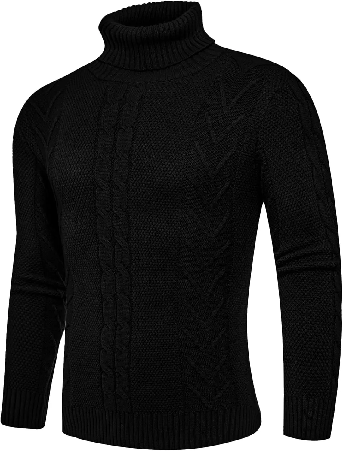Men's Turtneck Pullover Sweaters Cable Knit Casual Pullover Sweater