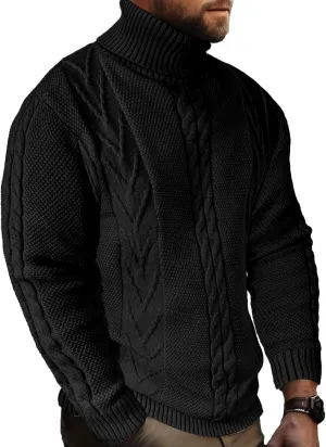 Men's Turtneck Pullover Sweaters Cable Knit Casual Pullover Sweater
