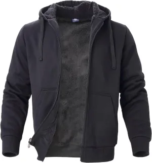 Men's Winter Jacket Heavyweight Fleece Hoodies Full Zip Up Sherpa Lined Fleece Sweatshirt Black Small