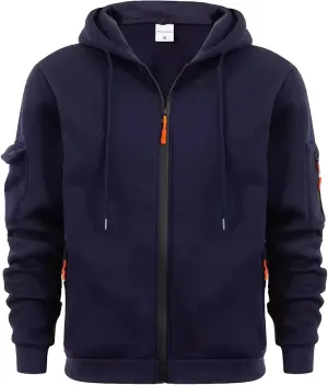 Mens Zipper Hoodies Fleece Plus Size Oversized Casual Warm Open Front Fall Jacket Big and Tall Drawstring Zip Up Sweatshirt