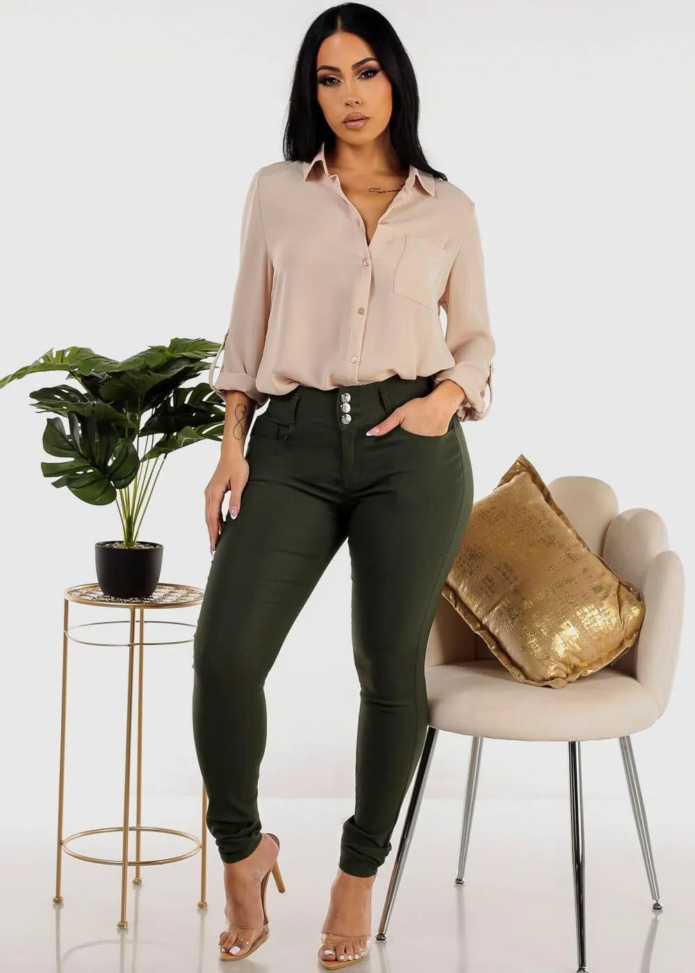 Moda Xpress Womens Juniors High Waisted Butt Lifting Navy Skinny Pants - Levantacola High Rise Pants
