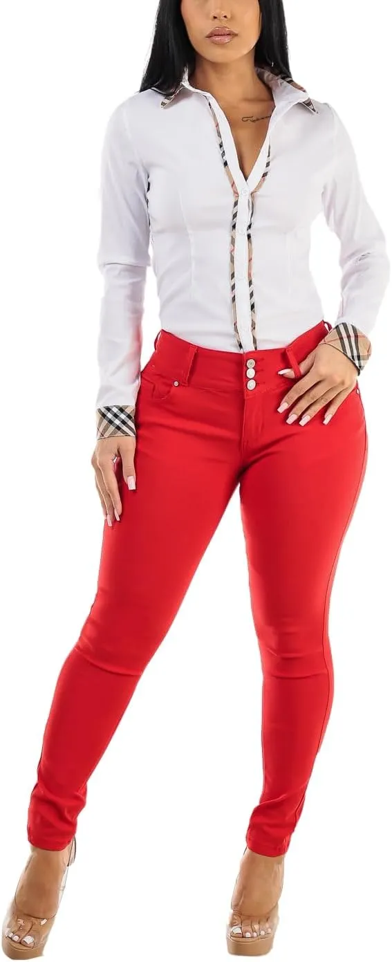 Moda Xpress Womens Juniors High Waisted Butt Lifting Navy Skinny Pants - Levantacola High Rise Pants