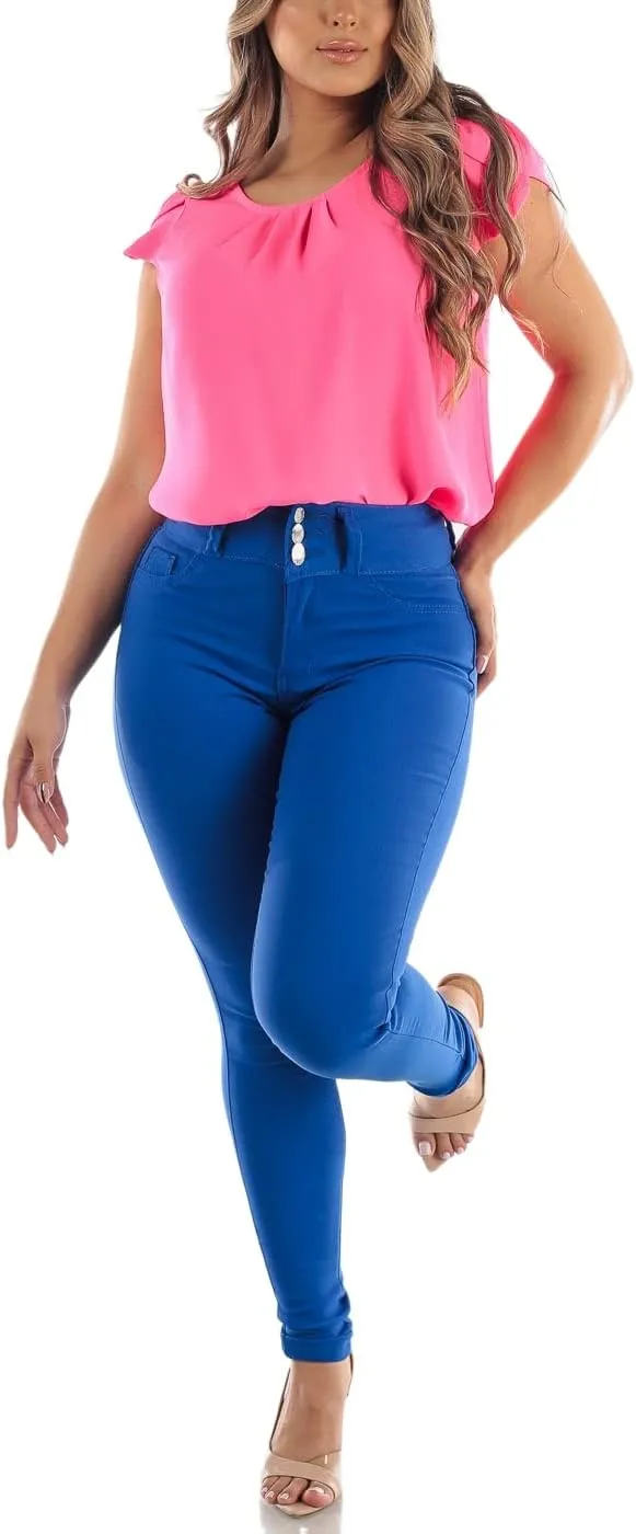 Moda Xpress Womens Juniors High Waisted Butt Lifting Navy Skinny Pants - Levantacola High Rise Pants
