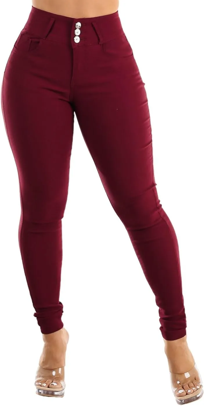 Moda Xpress Womens Juniors High Waisted Butt Lifting Navy Skinny Pants - Levantacola High Rise Pants