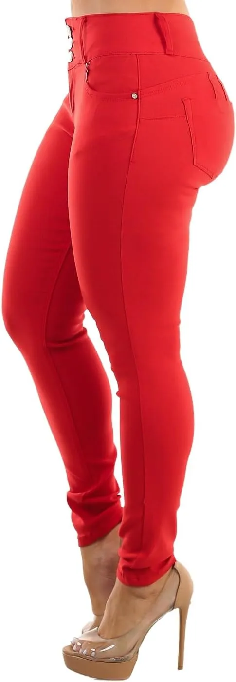 Moda Xpress Womens Juniors High Waisted Butt Lifting Navy Skinny Pants - Levantacola High Rise Pants