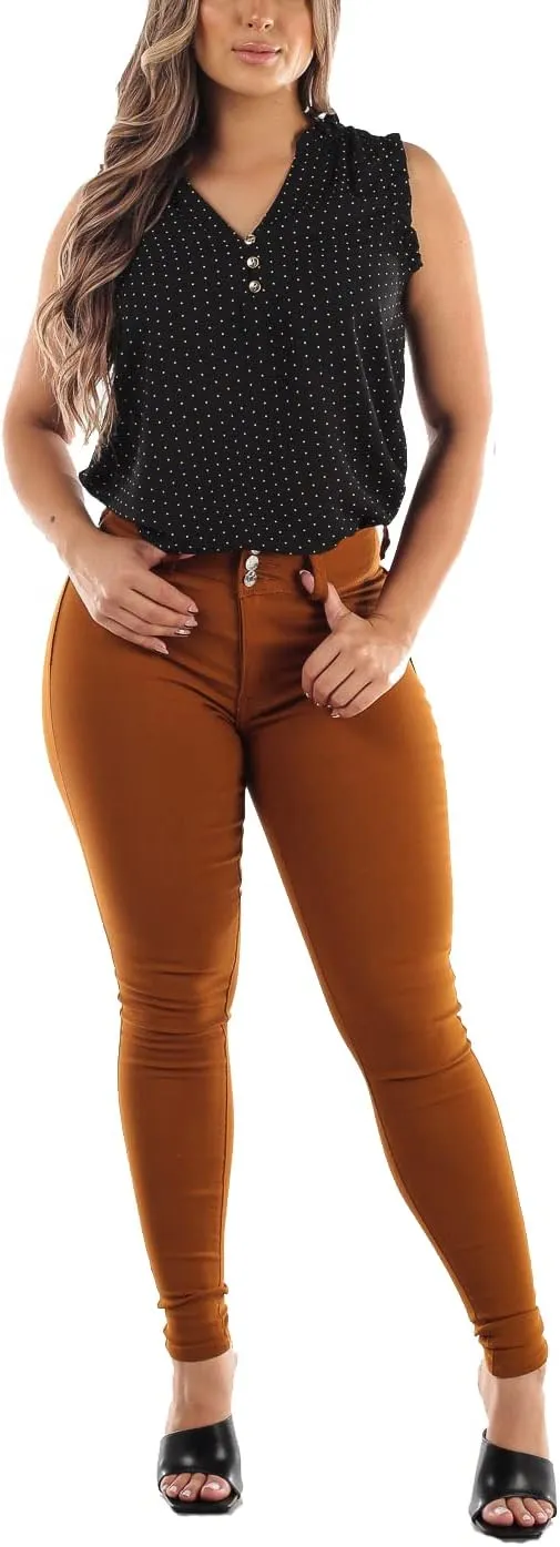 Moda Xpress Womens Juniors High Waisted Butt Lifting Navy Skinny Pants - Levantacola High Rise Pants