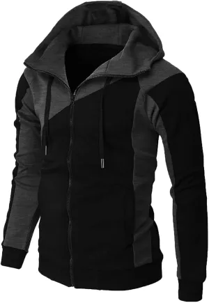 Muscularfit Hoodies for Men Zip Up With Designs Causal Color Block Pullover Crewneck Sweatshirts Slim Fit Workout Sport Shirt