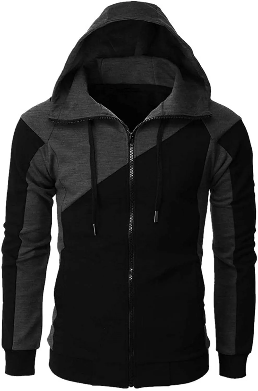 Muscularfit Hoodies for Men Zip Up With Designs Causal Color Block Pullover Crewneck Sweatshirts Slim Fit Workout Sport Shirt