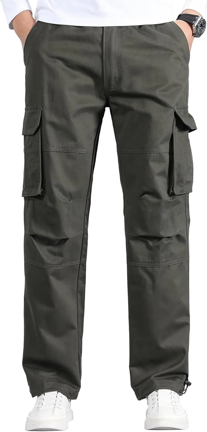 Mylldey Mens Cargo Pants Classic Fit Pants Cotton Mens Work Pants Casual Elastic Waist Men Pants 6 Pcckets
