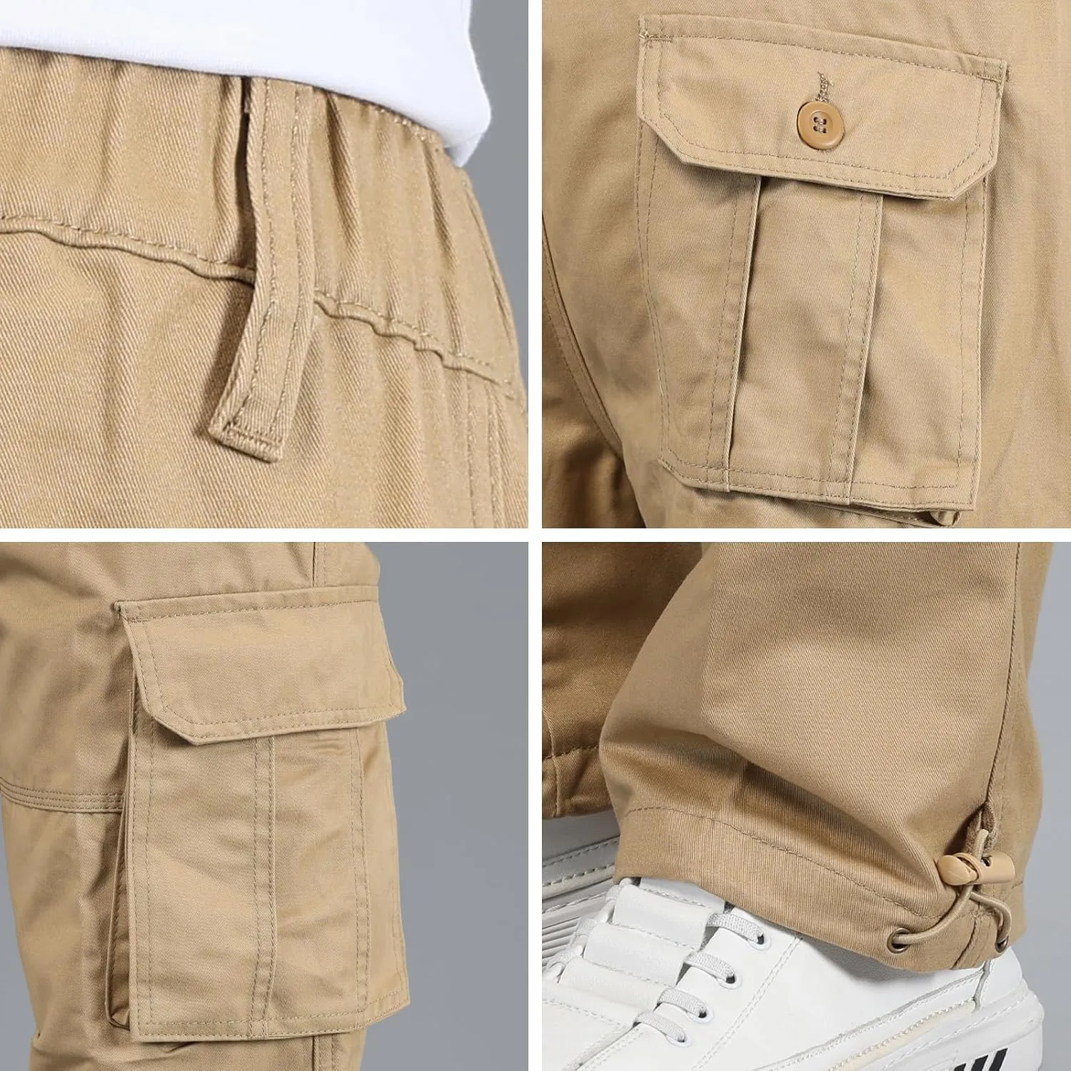 Mylldey Mens Cargo Pants Classic Fit Pants Cotton Mens Work Pants Casual Elastic Waist Men Pants 6 Pcckets
