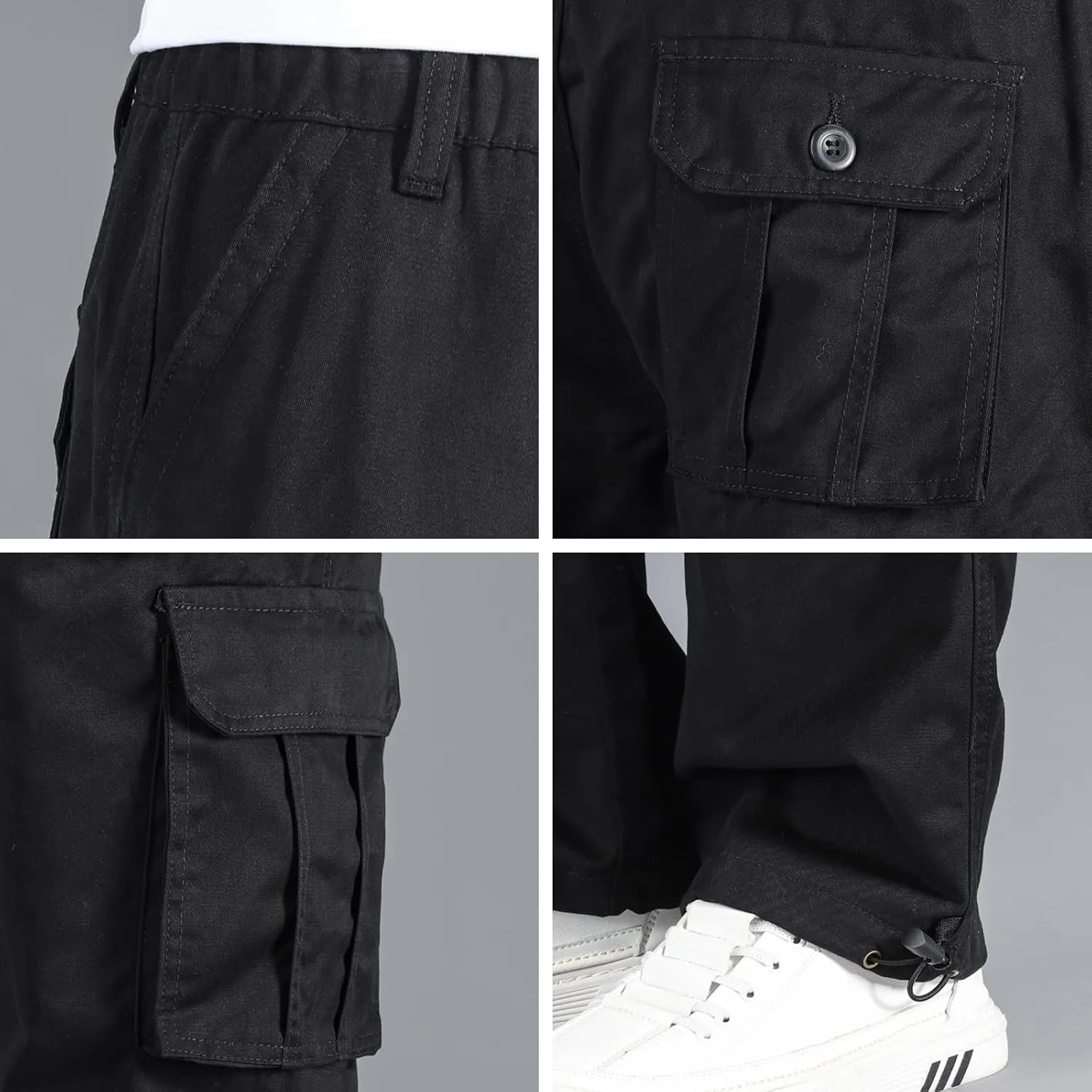 Mylldey Mens Cargo Pants Classic Fit Pants Cotton Mens Work Pants Casual Elastic Waist Men Pants 6 Pcckets