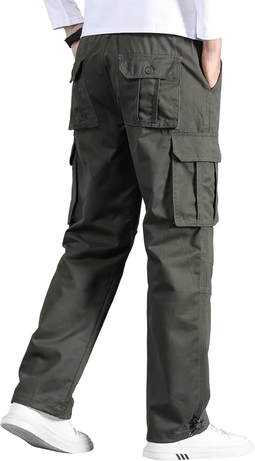 Mylldey Mens Cargo Pants Classic Fit Pants Cotton Mens Work Pants Casual Elastic Waist Men Pants 6 Pcckets