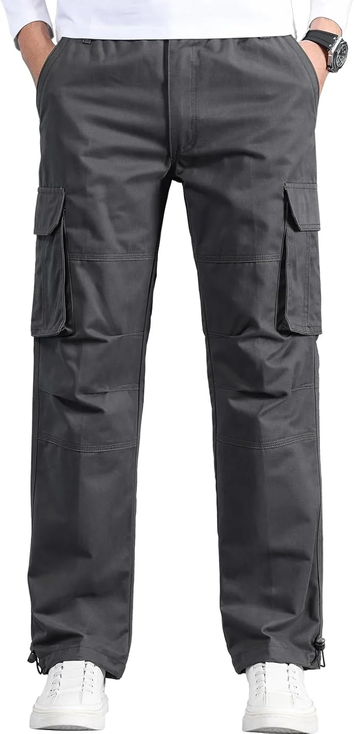 Mylldey Mens Cargo Pants Classic Fit Pants Cotton Mens Work Pants Casual Elastic Waist Men Pants 6 Pcckets