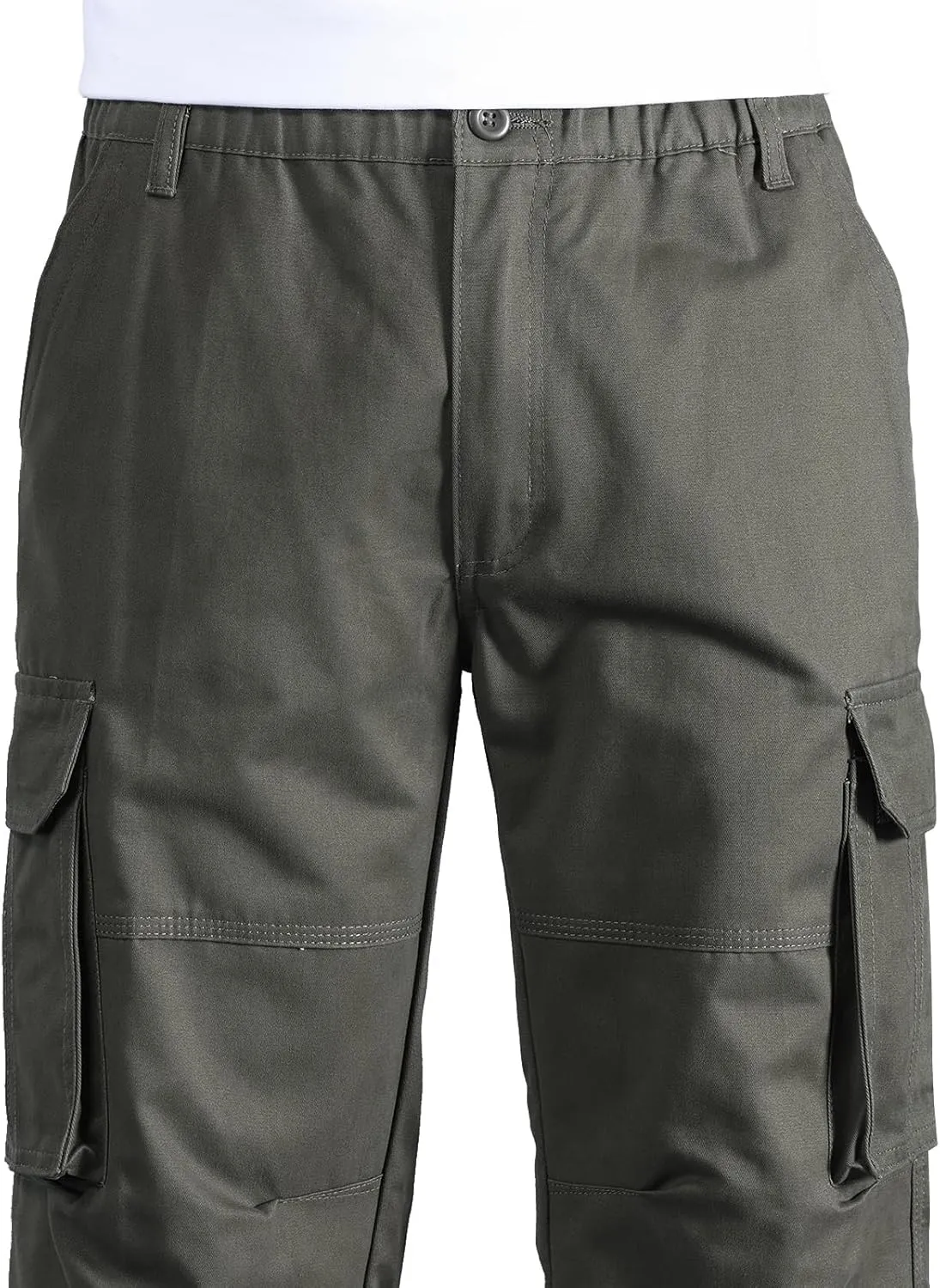 Mylldey Mens Cargo Pants Classic Fit Pants Cotton Mens Work Pants Casual Elastic Waist Men Pants 6 Pcckets