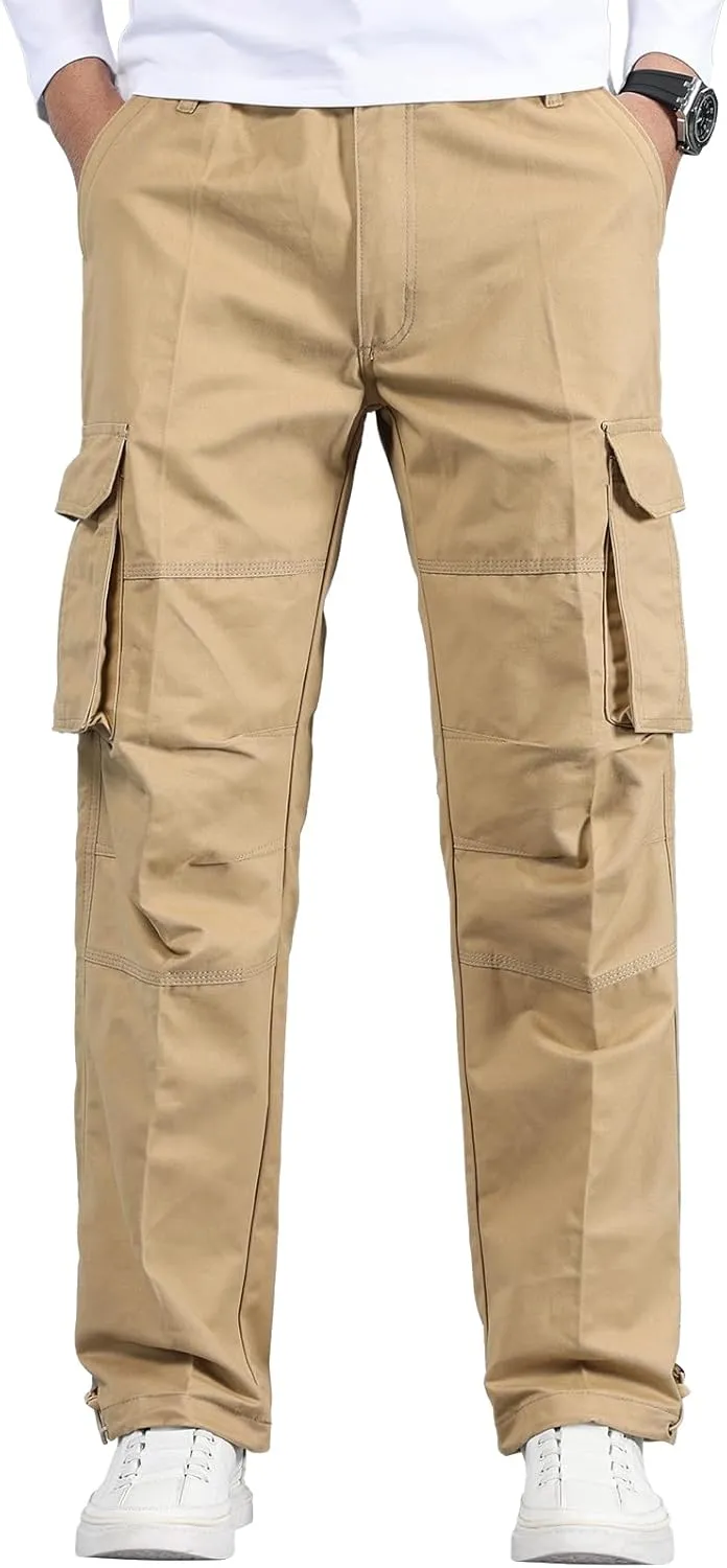 Mylldey Mens Cargo Pants Classic Fit Pants Cotton Mens Work Pants Casual Elastic Waist Men Pants 6 Pcckets