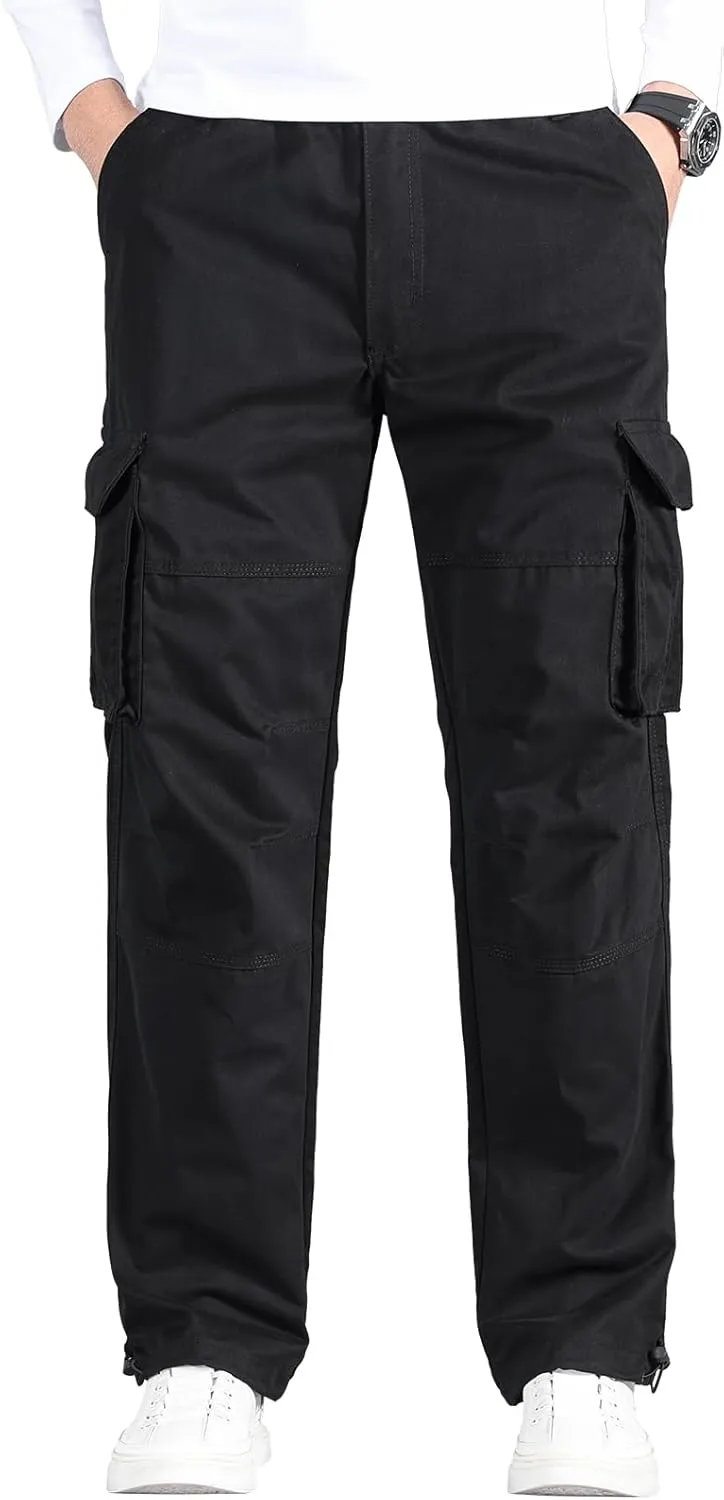 Mylldey Mens Cargo Pants Classic Fit Pants Cotton Mens Work Pants Casual Elastic Waist Men Pants 6 Pcckets