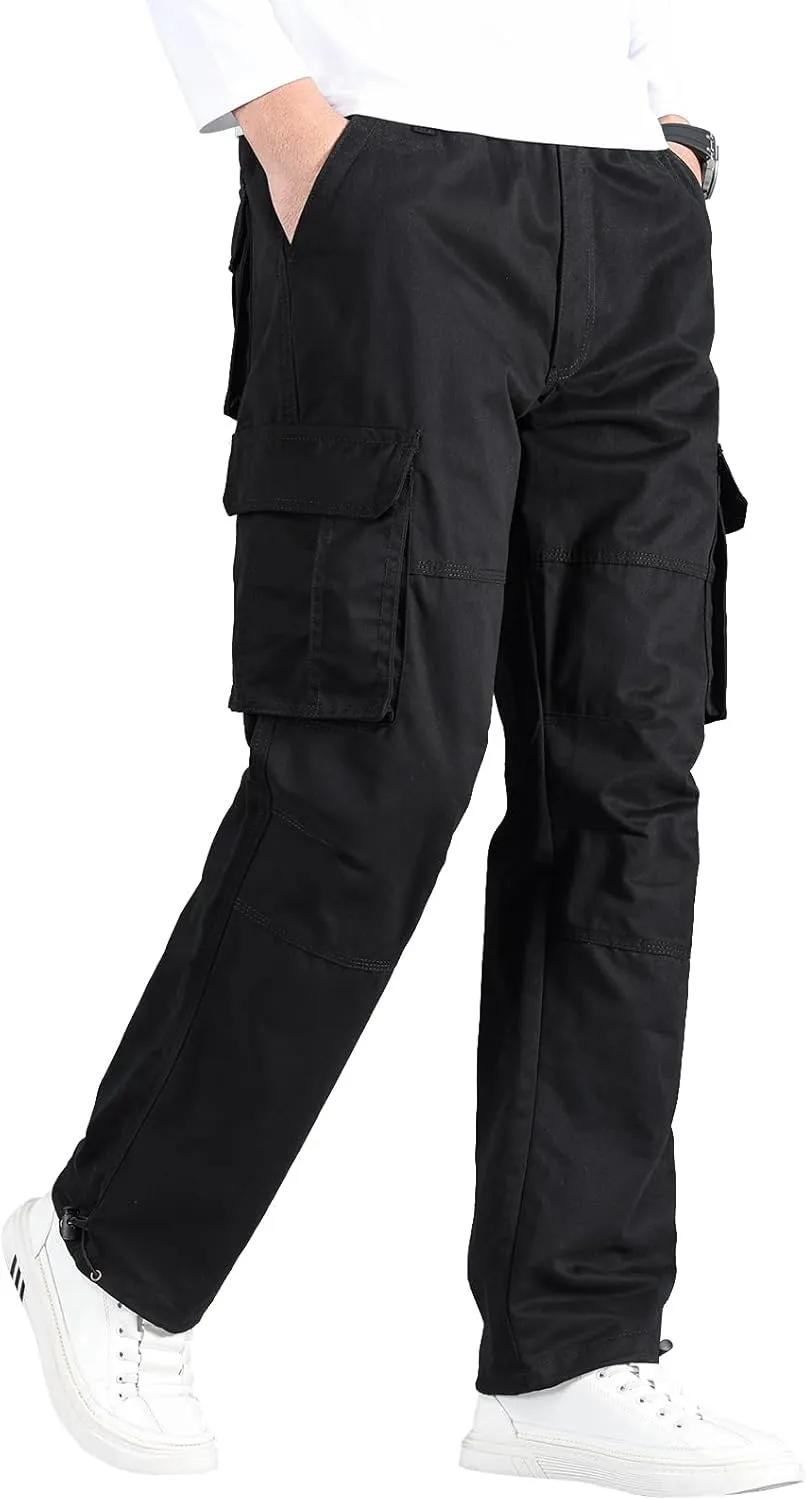 Mylldey Mens Cargo Pants Classic Fit Pants Cotton Mens Work Pants Casual Elastic Waist Men Pants 6 Pcckets