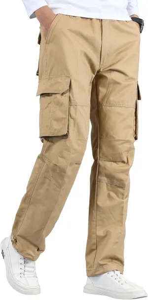 Mylldey Mens Cargo Pants Classic Fit Pants Cotton Mens Work Pants Casual Elastic Waist Men Pants 6 Pcckets