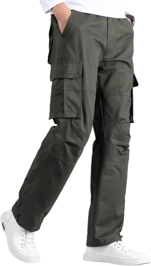 Mylldey Mens Cargo Pants Classic Fit Pants Cotton Mens Work Pants Casual Elastic Waist Men Pants 6 Pcckets