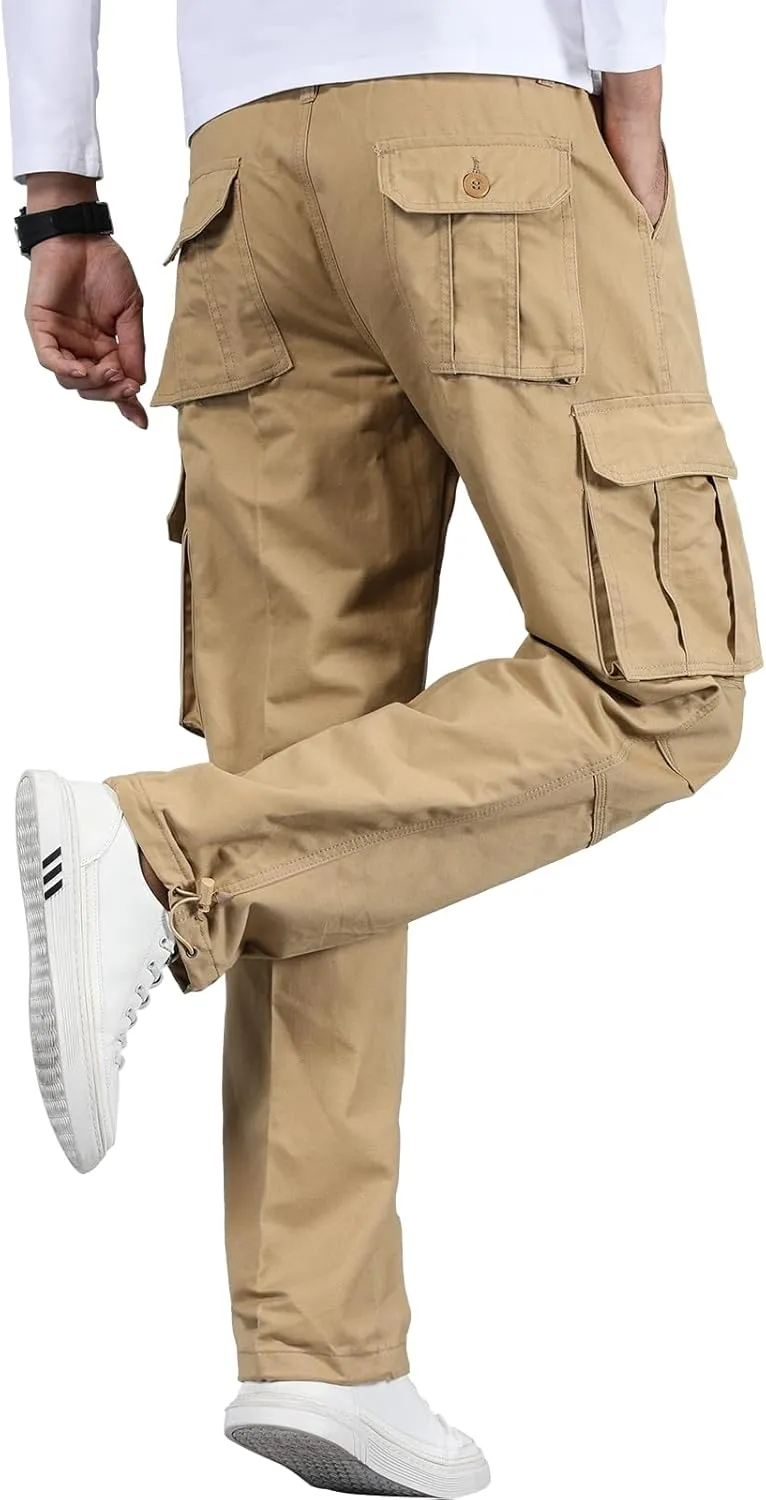 Mylldey Mens Cargo Pants Classic Fit Pants Cotton Mens Work Pants Casual Elastic Waist Men Pants 6 Pcckets