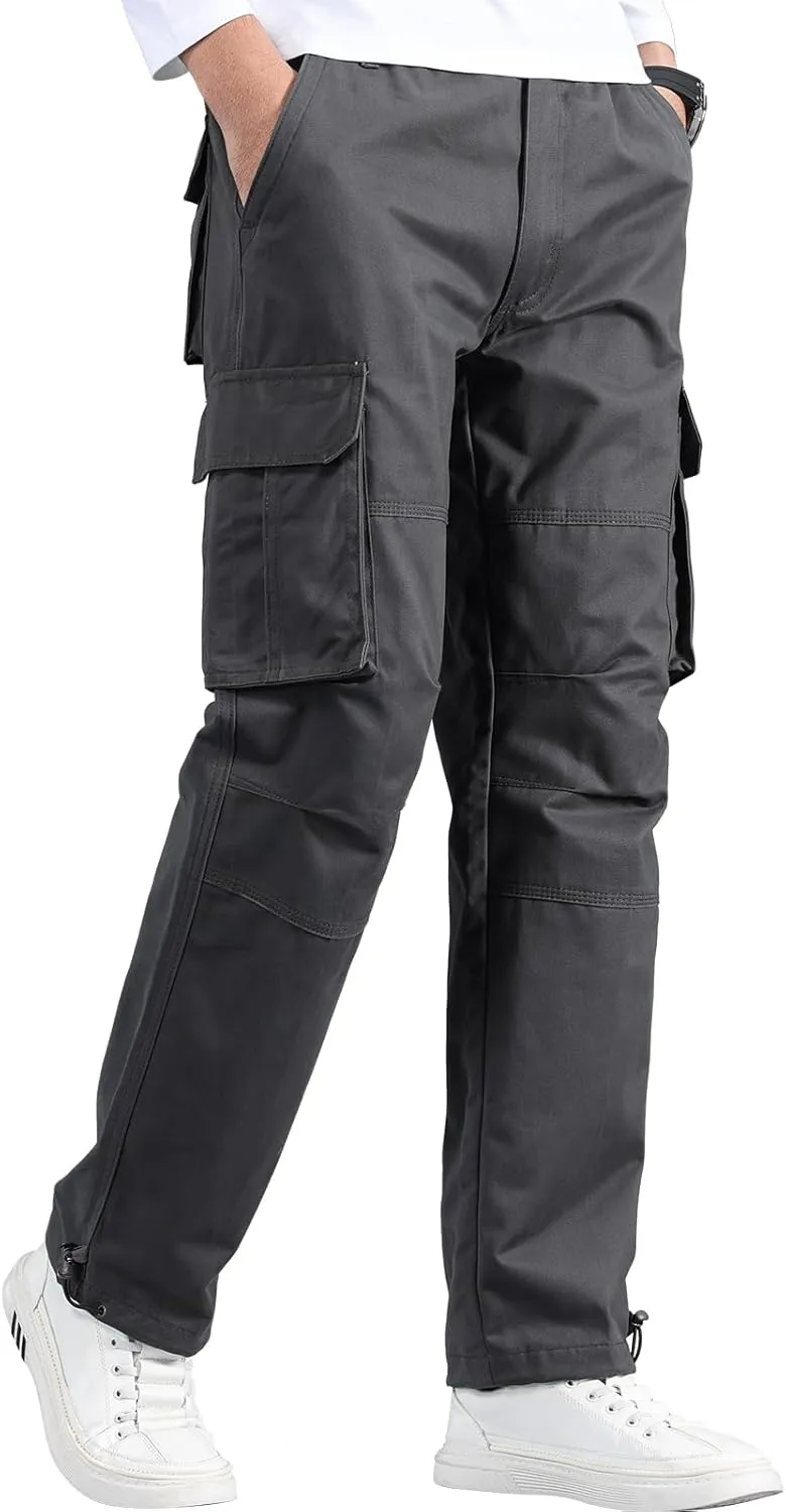 Mylldey Mens Cargo Pants Classic Fit Pants Cotton Mens Work Pants Casual Elastic Waist Men Pants 6 Pcckets