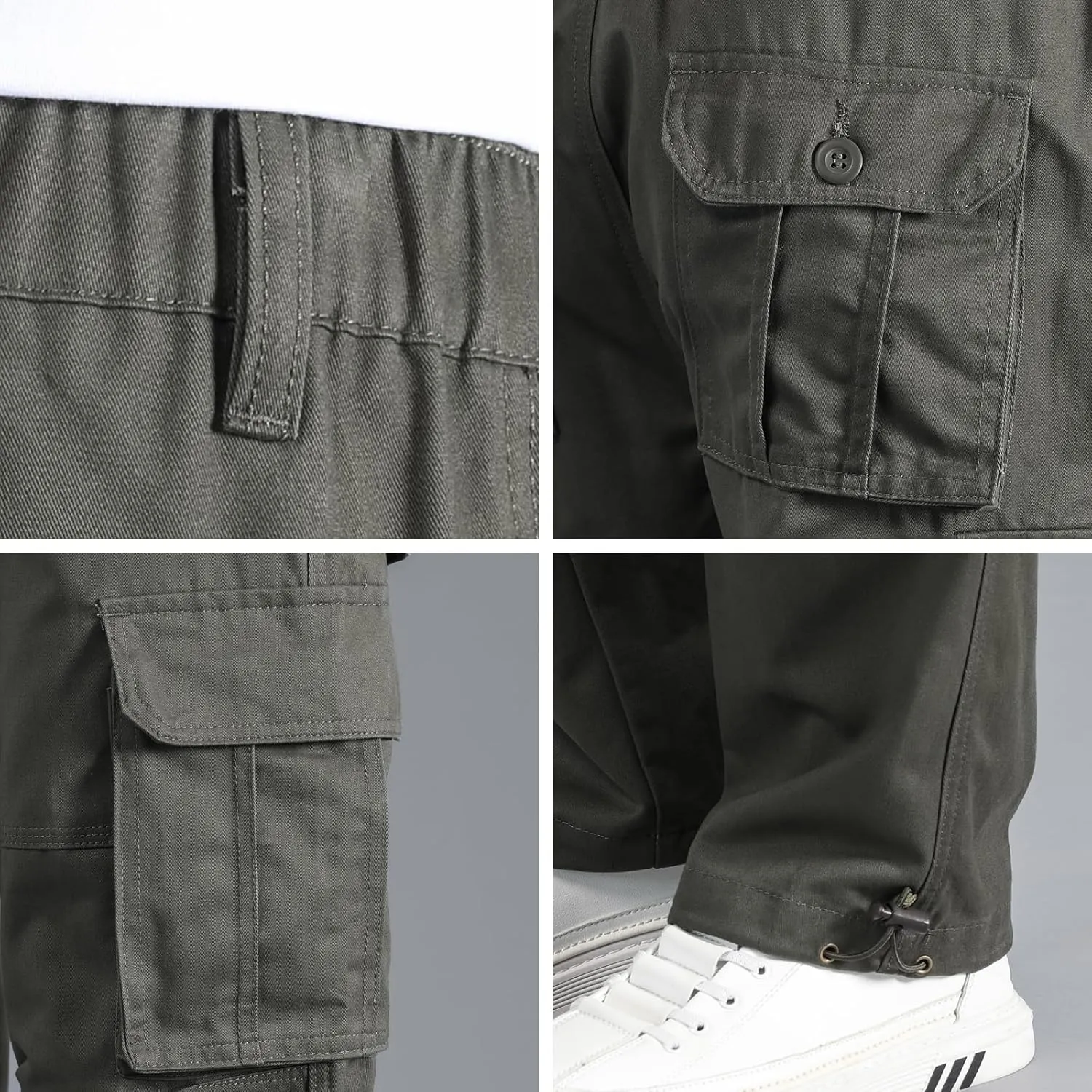 Mylldey Mens Cargo Pants Classic Fit Pants Cotton Mens Work Pants Casual Elastic Waist Men Pants 6 Pcckets