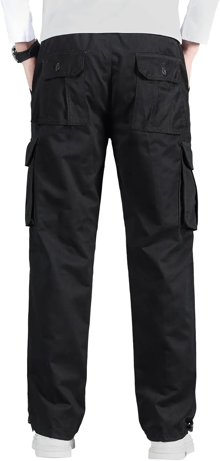 Mylldey Mens Cargo Pants Classic Fit Pants Cotton Mens Work Pants Casual Elastic Waist Men Pants 6 Pcckets