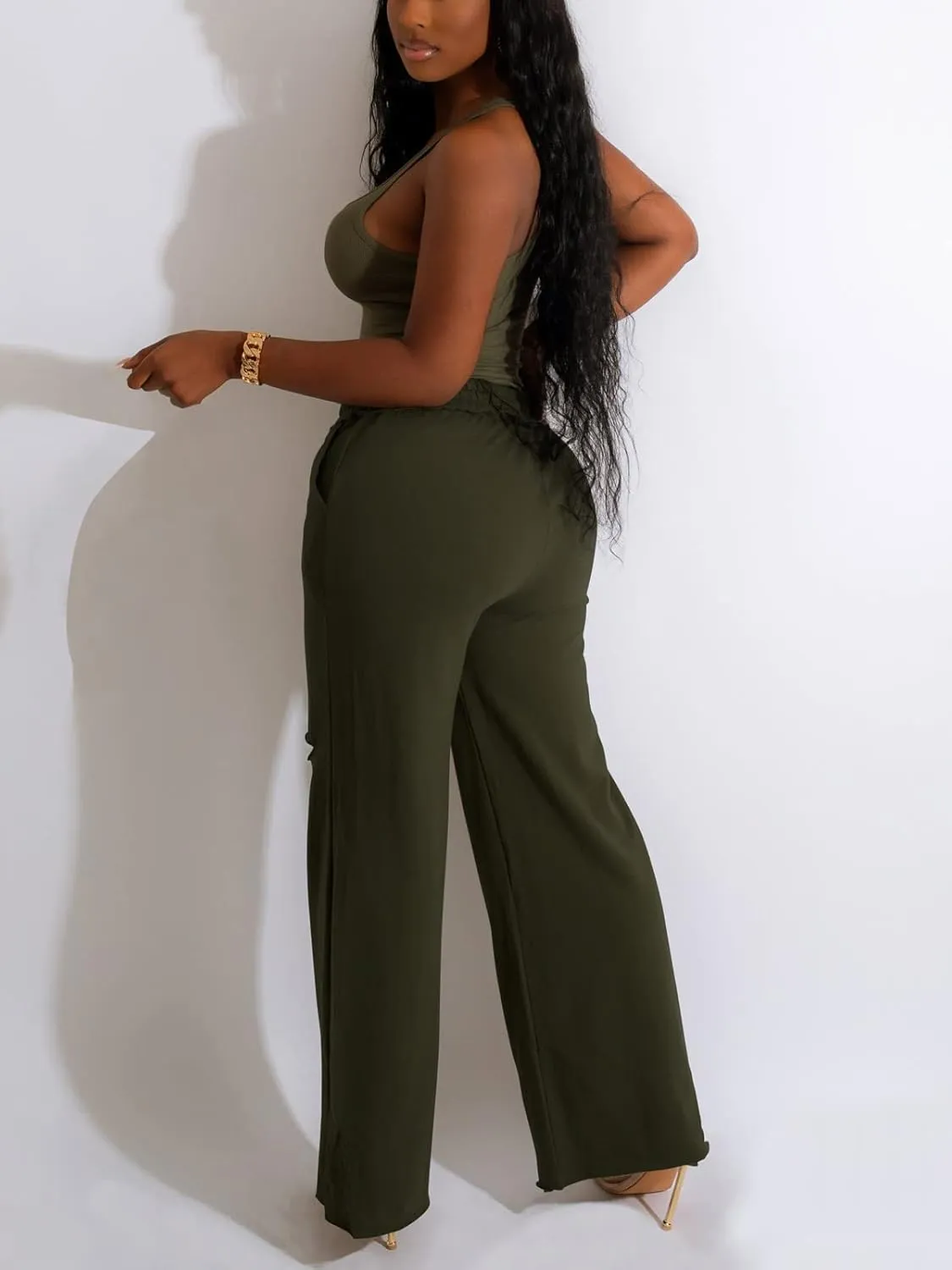 Nimsruc Two Piece Outfits For Women Casual Sleeveless Sweat Suits