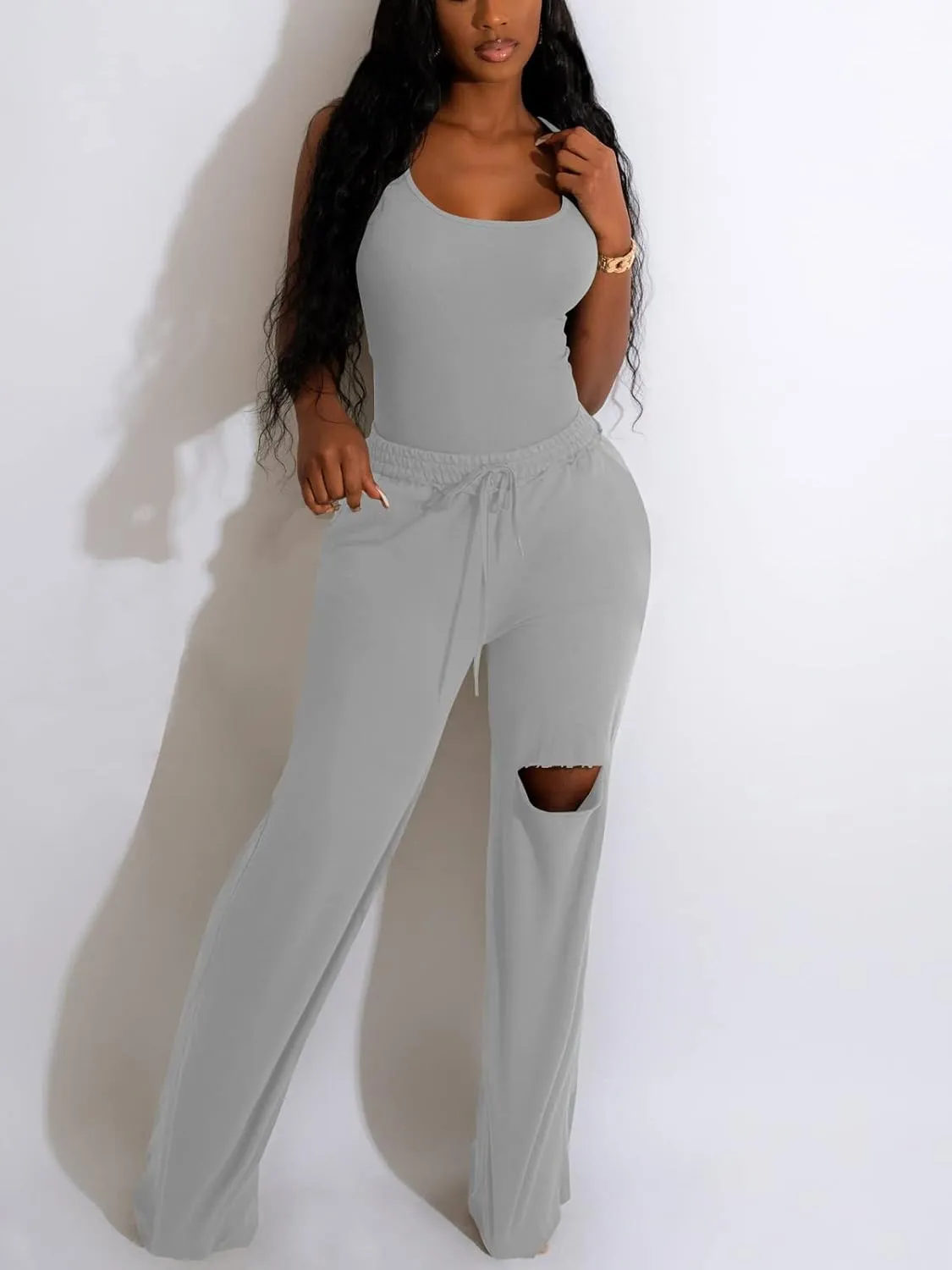 Nimsruc Two Piece Outfits For Women Casual Sleeveless Sweat Suits