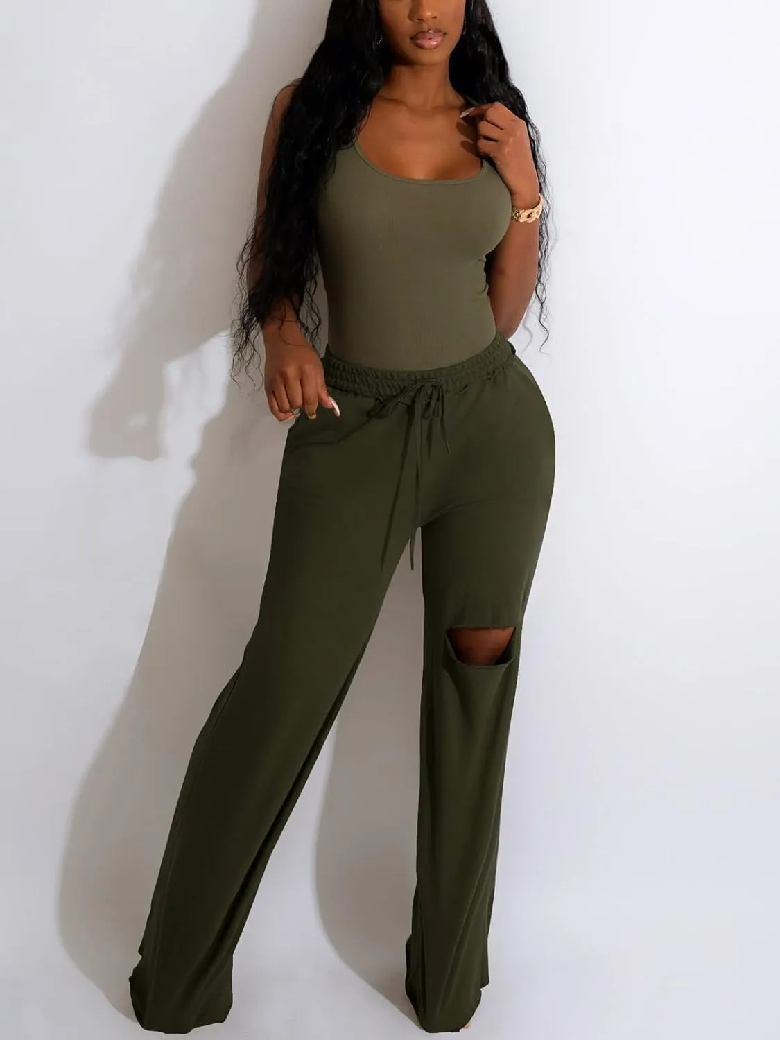 Nimsruc Two Piece Outfits For Women Casual Sleeveless Sweat Suits