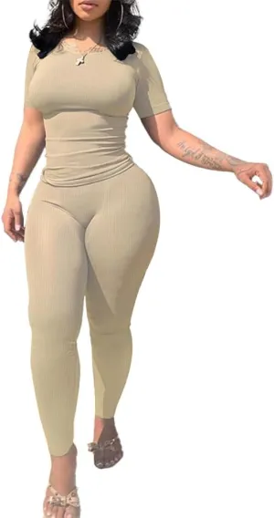 Nimsruc Two Piece Outfits For Women Summer Casual Short Sleeve Jogging Suits