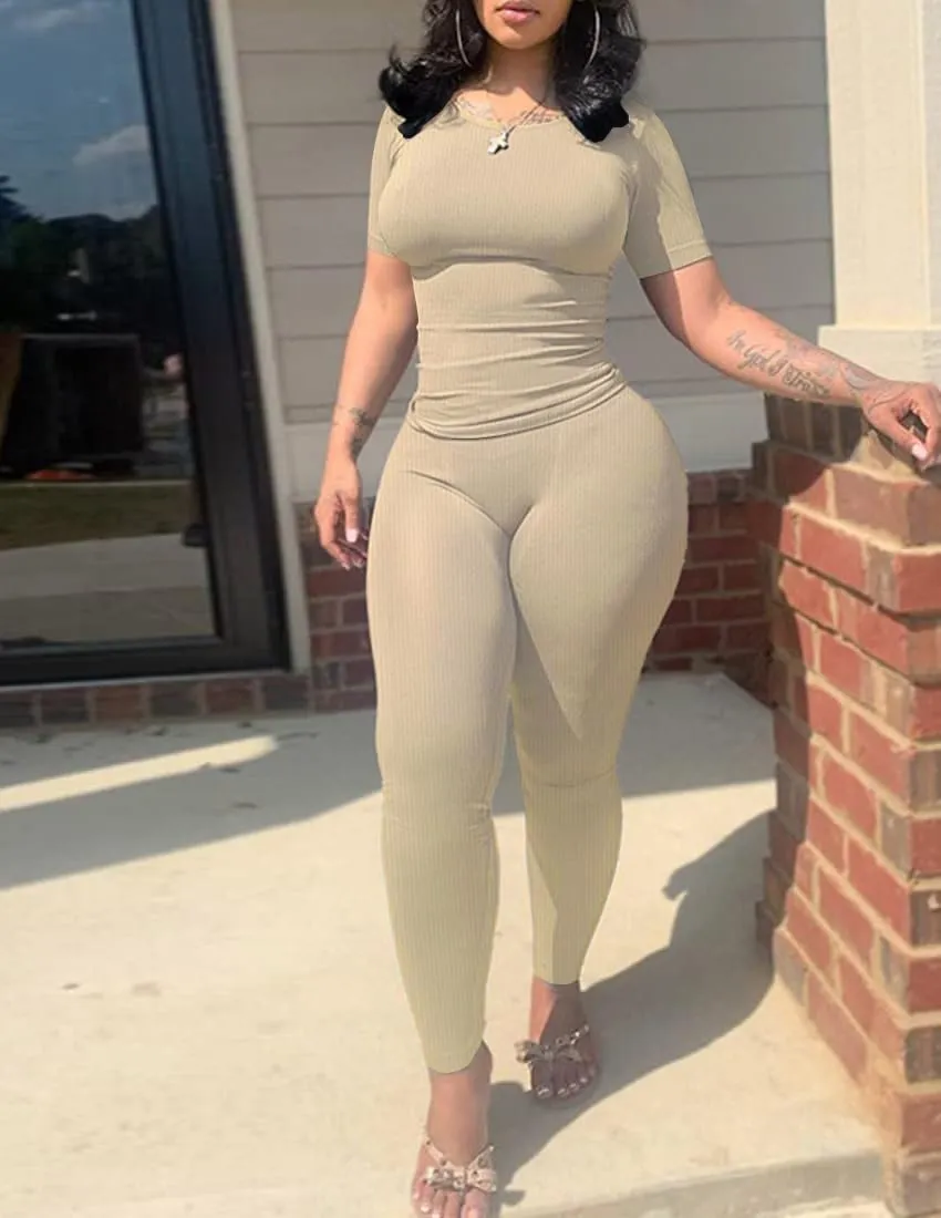 Nimsruc Two Piece Outfits For Women Summer Casual Short Sleeve Jogging Suits