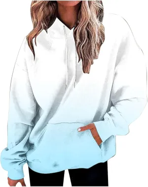 Oversized Sweatshirt For Women Tie Dye Crewneck Drawstring Pullover Hoodie Long Sleeve Gradient Color Block Tops