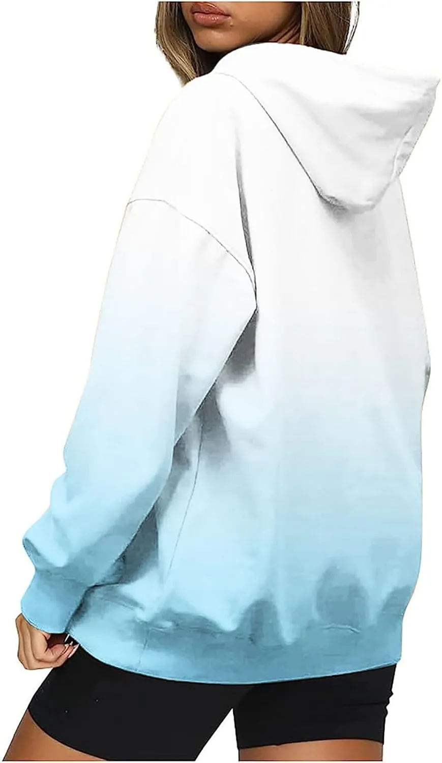 Oversized Sweatshirt For Women Tie Dye Crewneck Drawstring Pullover Hoodie Long Sleeve Gradient Color Block Tops