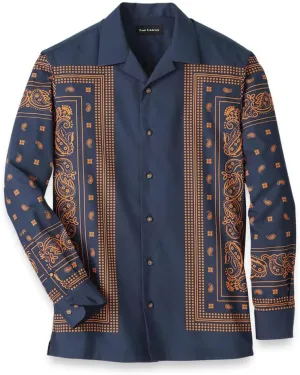 Paul Fredrick Men's Classic Fit Cotton Border Print Casual Shirt