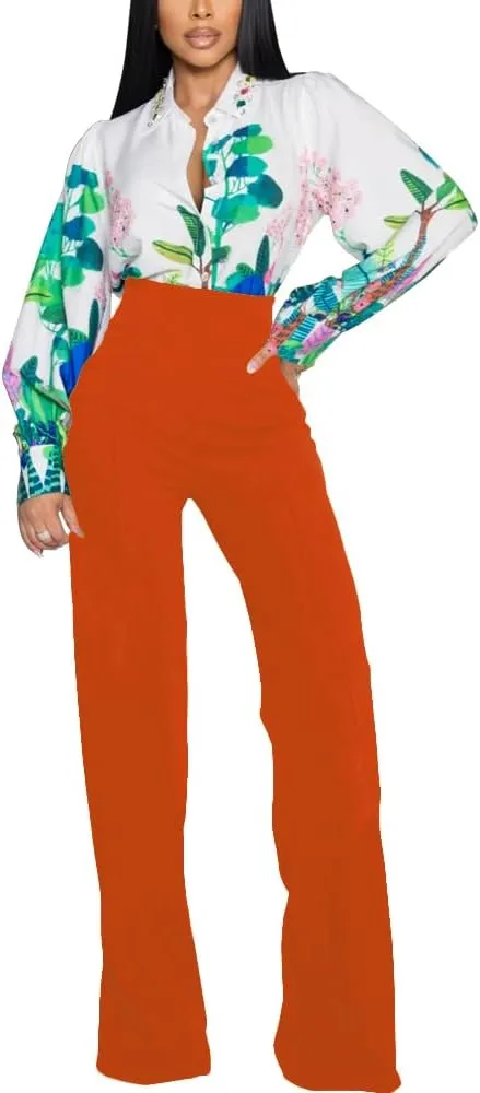 PINSV Women's High Waisted Stretchy Bootcut Pull On Dress Pants Casual Work Pants