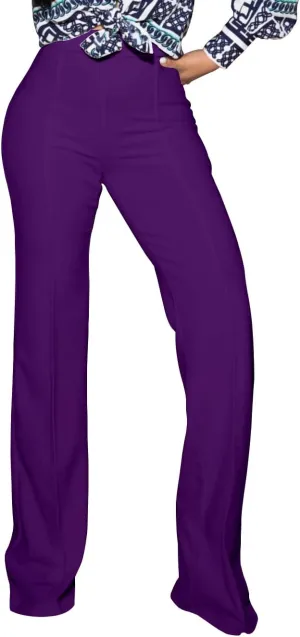 PINSV Women's High Waisted Stretchy Bootcut Pull On Dress Pants Casual Work Pants