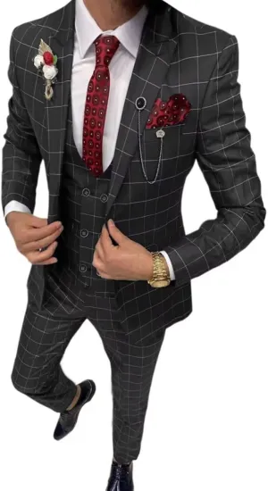 Plaid Suit for Men/Boy Slim Fit 3 Piece Checked Suits Formal Wedding Prom Dress Suits